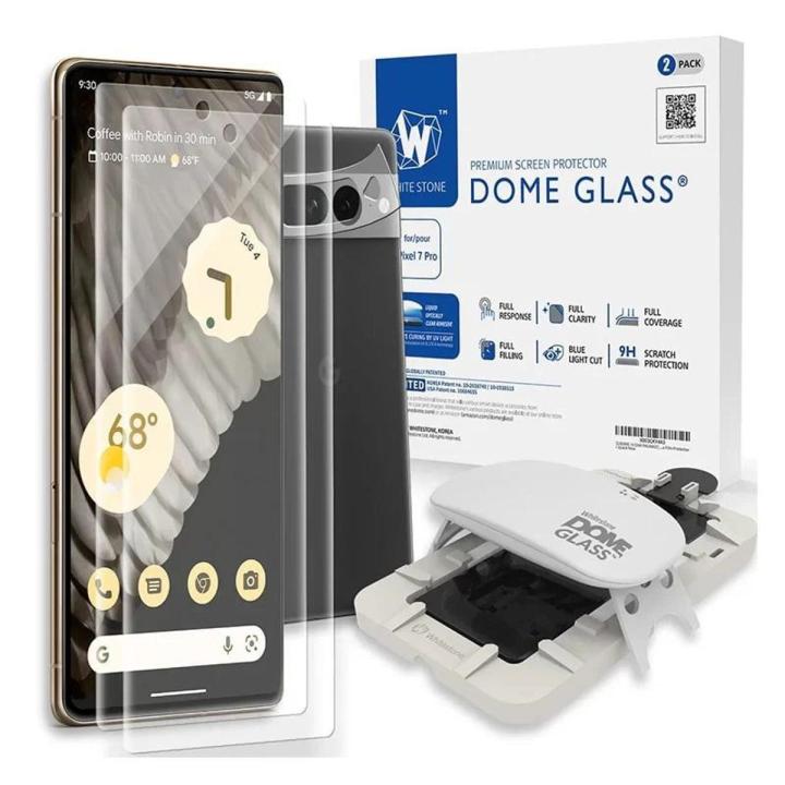 Whitestone Dome Glass For Google Pixel 7 Pro Tempered Glass Screen Protector with 1 Pack of Lens Protector – 2 Pack of Glass with UV Kit