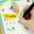 Reusable Sank Magic Practice Copybook Montessori Reusable Magic Books for Kids Handwriting Free Wiping Calligraphy Montessori Practice Copy Books (4 Magic Books + 1Magic Pen + 10 Refills + 1Grip). 