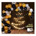 Beautiful Theme of Happy Anniversary Card Banner with Combo of '30'Pcs Latex Balloons '5' Confetti Balloons & Golden Fairy Light (21 Feet) for Anniversary Party Decorations. 