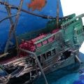 Large Aquarium Decoration Boat Plactic Aquarium Ship Air Split Shipwreck Fish Tank Decor C. 