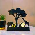 African Safari Art With 2 LED Candles – Elephant & Giraffe Shadow Tea Light Stand – Decorative Wooden Candle Stand – Home Décor Items -Decorating item – Romantic Night Light – Home decoration items – Room decoration items – Decorating Items For Room. 