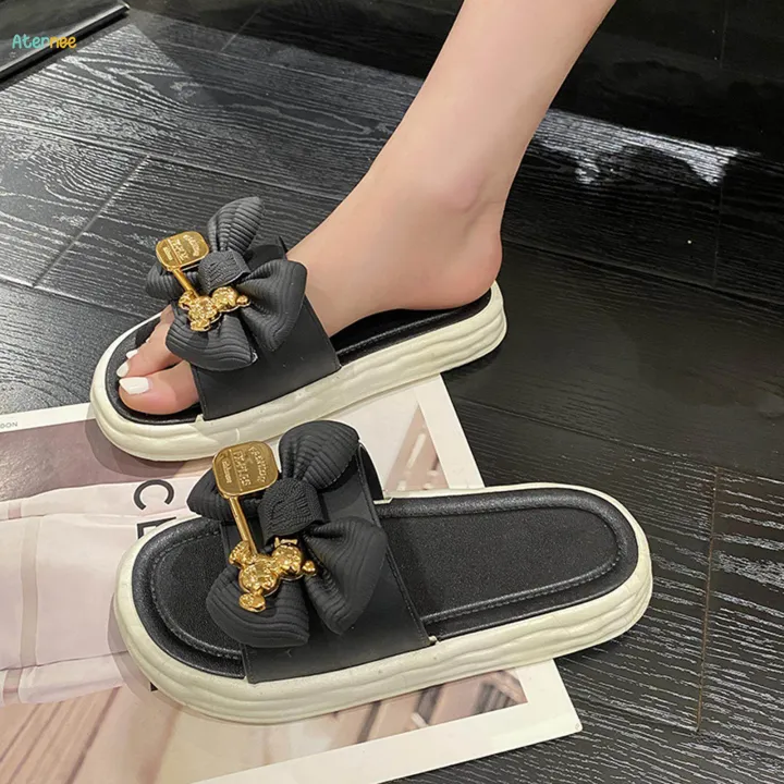 Flat%20Slippers%20Bow%20Tie%20Shoes%20Slip%20on%20Sandals%20for%20Streets%20Traveling%20Bathroom%2036%2037%20Black%20-%20Image%203