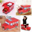 Fire Engine Car Shaped Folding Storage Toy Box And Seat For Kids. 
