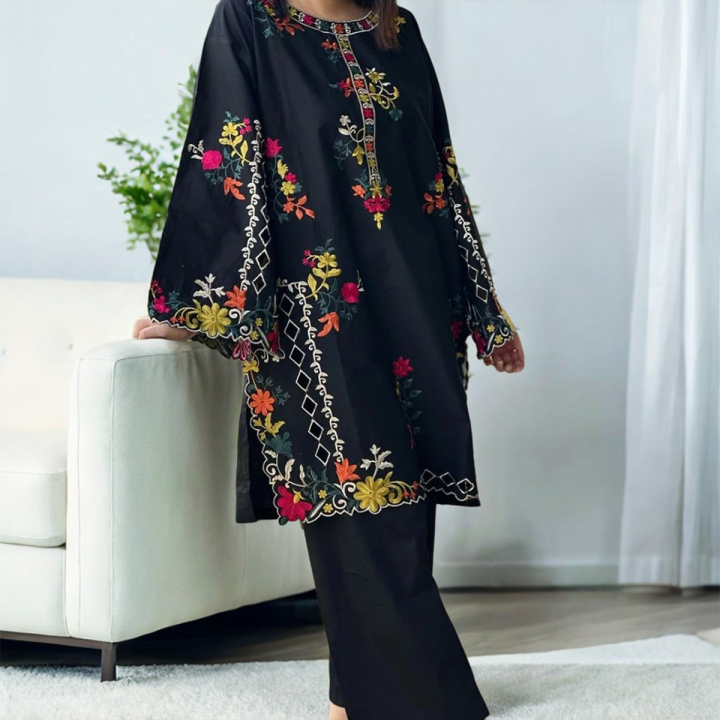 Elegant Multi Embroidered Kurti for Women with Trouser (2-Piece Suit) Casual Dresses for Women