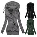Winter Coat Elastic Cuffs Pure Color Hooded Warm Sweatshirt Coat. 