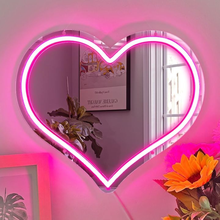 Heart Neon Mirror Pink Love Heart Neon Signs for Wall Decor