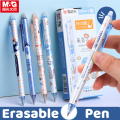 M G Retractable Erasable Ballpoint Pen With Eraser Frictional Gel Ball Pens For Kids Cute(0.5mm,Black/Crystal Blue) AKPH3311. 