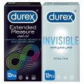 Durex Condoms Fun Bundle - Extended Pleasure 12 Pcs + Invisible 12 Pcs. 
