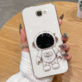 For Samsung Galaxy J4 Plus Back Cover with Cartoon Astronaut Folding Stand Luxury 6D Plating Frame Shiny Cases Soft Silicone Square Protective Mobile Phone Case. 