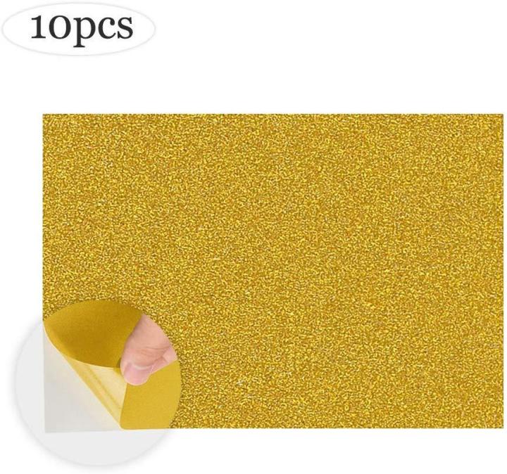 A4 Glitter Stickers 10 Sheets - Self-Adhesive Glitter Pack of 10 Colours Art Supplies for Craft Scrapbooking Decoupage 2129.7cm (Gold Colors)