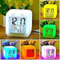 Dice Shape LED Lighting Color Changing Digital Table Clock Multi-Functional. 
