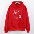 Red Butterfly and Stars Printed Winter Fleece Hoodie for women and Girls. 
