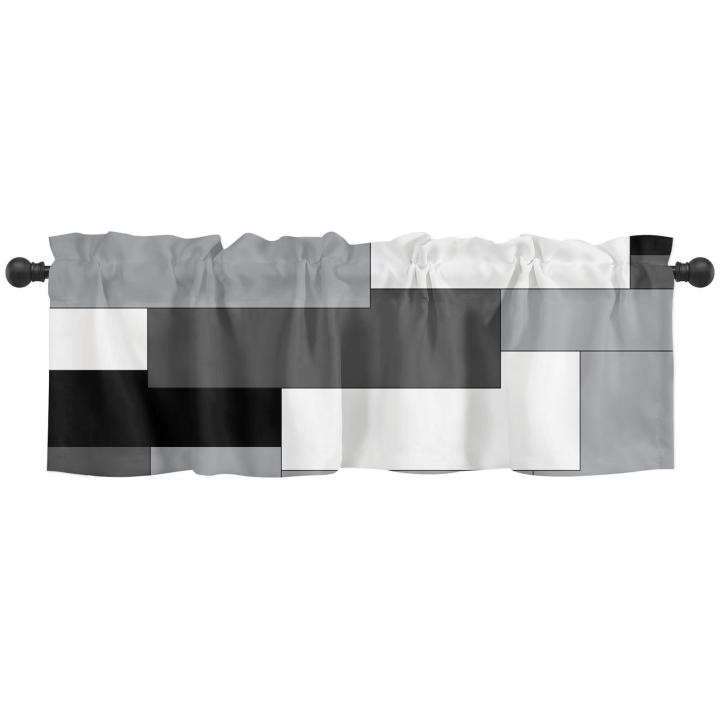 Curtain Valance Modern Black Grey Geometric Kitchen Curtains Stylish Window Decor for Homes Unlined Valance