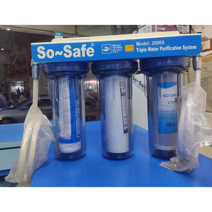 SoSafe Triple Water Purifier Filter System Without UV-2000S 3 Stage|Sediment, PPF, PPYarn|CTO, GAC, Activated Carbon, DPC, Chlorination| Without Ultraviolet Lamp