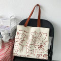 Canvas Bags Handbag For Women Shopper Cute Cat Tote Bag With Zipper Bag Cartoon Shoulder Bags. 