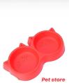 Double Food Bowl - Cat shape For pets- RED. 