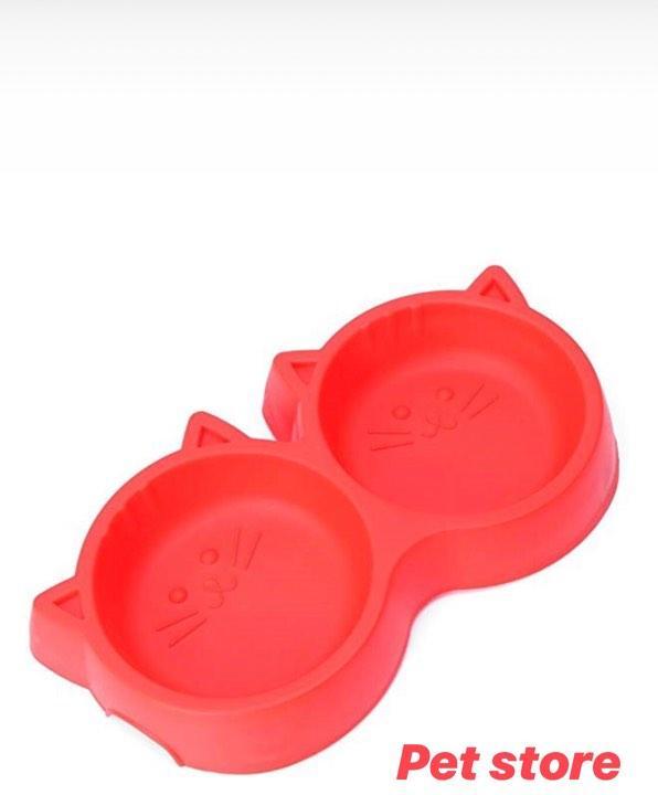 Double Food Bowl - Cat shape For pets- RED