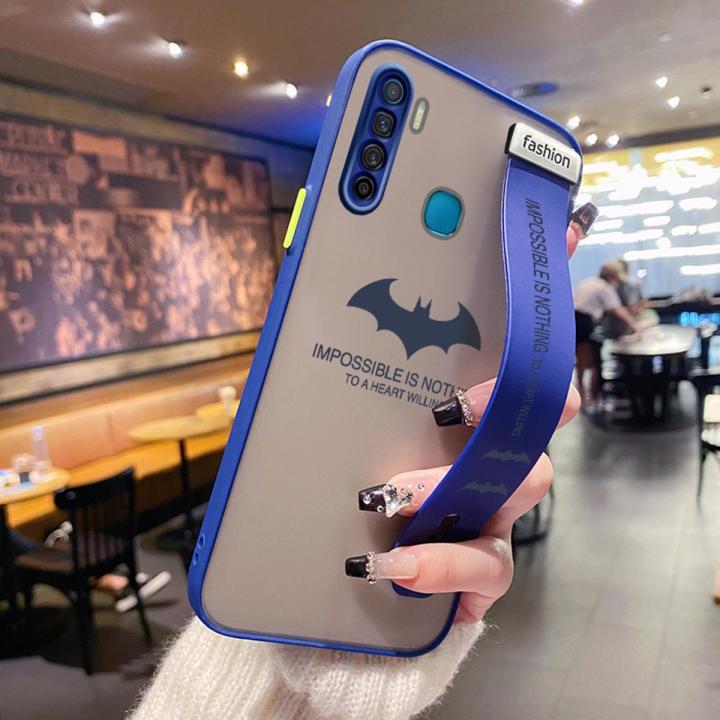 YIWESAN for Infinix S5 Lite Case Fashion Popular Tide With Wristband Thin Frosted Transparent Hard Full Cover Camera Silicone Softcase Pattern Casing Shockproof Protection Cases