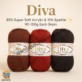 ✨ Diva 3-Ply Multi Glitter Wool Yarn – 85% Acrylic & 15% Sparkle Yarn for Crochet & Knitting 🧶 | Soft, Shiny, Self-Effect Yarn 90–100g | Only at QuickCart99 🛍️. 