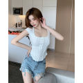 Yfashion Women Short-sleeved Shirts U-shaped Neck Slim Fitted Cropped Tops Pullover Casual Bottoming Shirt color. 