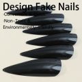 24pcs Glossy Black Nails Set Press On Nail Tips Solid Color Long Stiletto Removable Artificial Nails Decoration Nail Art. 