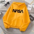 Yellow Nasa Printed Fleece Full Sleeves Pull Over Hoodie. 