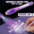 Magic Invisible Ink Pen With Light Pack Of 3 Cheating Pen With UV Light. 