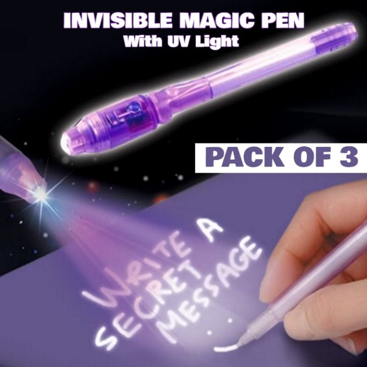 Magic Invisible Ink Pen With Light Pack Of 3 Cheating Pen With UV Light