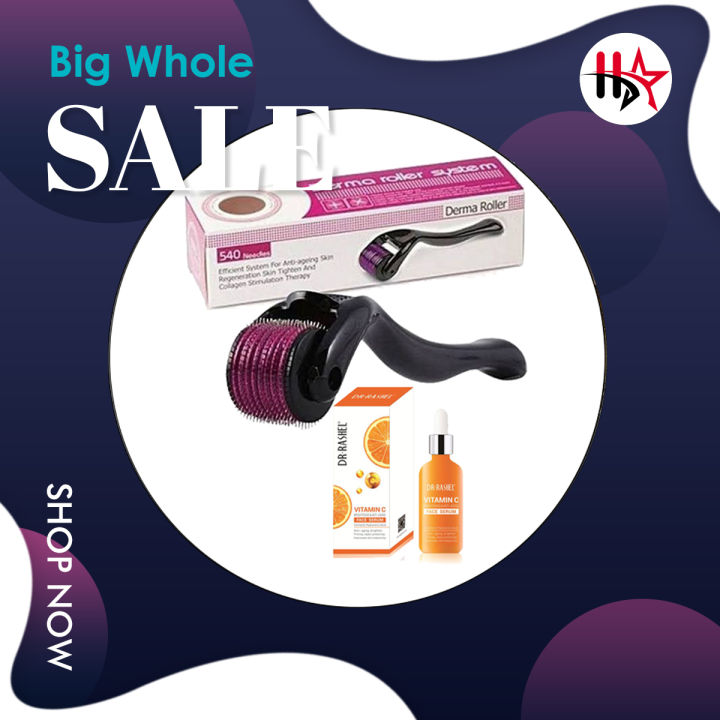 Derma Roller with Vitamin C Serum, For Hair and Skin, Derma 0.5mm, 1mm.1.5mm, Derma Roller with 540 Micro Needle, Beauty Roller for Anti-aging Skin Repair, Acne Scars Removal and Pores with 540 Titanium Needle for Men and Women