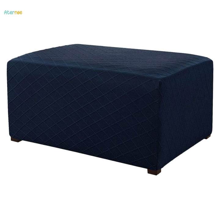 Storage Ottoman Stool Cover Footstool Stretch Grid Slipcover Dark Blue
