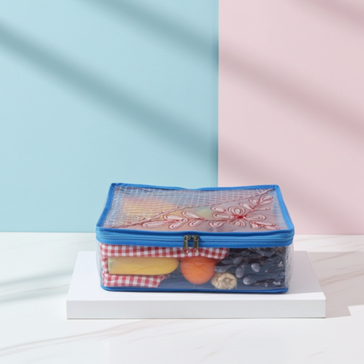 CUSTOMIZE transprant emproidry storage bag (under garment &cosmatic pouch)transprant Portable Bamboo Clothes Blanket Large Folding Bag Storage Box Organize