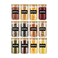AKHPAL Glass jars with bamboo lids, 12 pieceS spice jars with bamboo lids, 340ml glass storage jars,  glass canisters with wooden airtight lids, labels, glass storage.... 