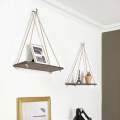 Wall Swing Storage Shelves Wood Hanging Shelf Jute Rope Organizer Rack. 