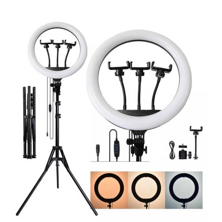 Ring Light 36CM LED Kit [ Plastic ] with 7.5ft Tripod Stand with 3 Phone Holder Adjustable Color Temmperature Circle Lighting for Vlog, Makeup, YouTube, Video Sho0ting, Selfie Photo better than 26CM 20CM