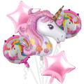Unicorn 5 Pcs. Foil Balloons Set For Unicorn Birthday Theme & Birthday Decoration With Unicorn Foil Balloons Set For Girl Birthday Decoration. 