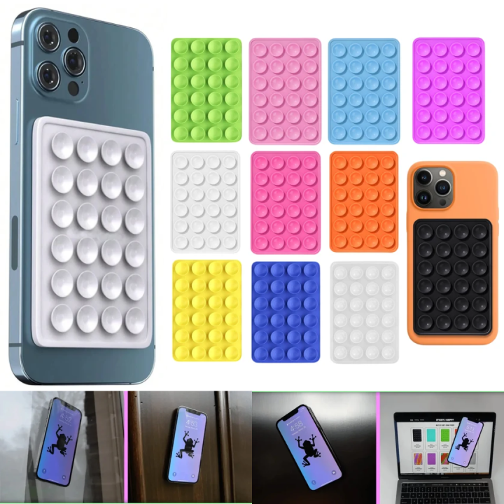 Adhesive silicon phone suction holder pads mobile phone back cover suction popet holders anti-slip single sided wall mounted phone suction cup holders phone back cover suction holding stickers