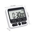 Timer with alarm clock, large screen, kitchen timer, adjustable alarm switch and power switch. 