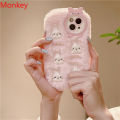 Fluffy Plush 3D Cute Bunny Pink Phone Case For iPhone 15 Pro Max Cases 14 12 11 pro max Protective Soft Cover for iphone 13 Case. 