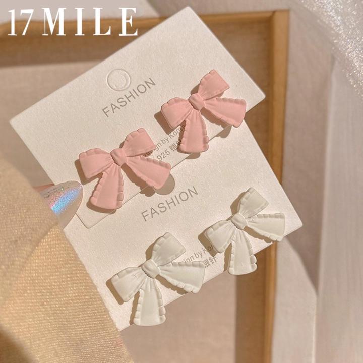 17MILE Korean style bow-shaped Stud earrings for women sweet Elegant earring fashion jewelry Gift