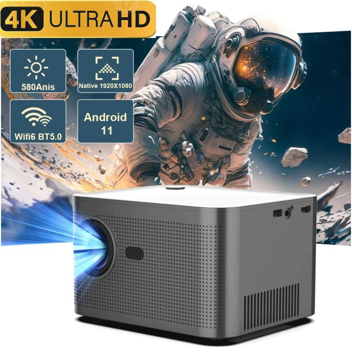 HY350 ANDROID 11.0V (CPU ALLWINNER H713) SMART PROJECTOR 2GB+32GB DUAL SPEAKER 1080P WITH DUAL BAND WIFI6 AND BLUETOOTH 5.0 BRIGHTNESS (LUMENS) 580 ANSI SUPPORT 4K