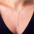 Exclusive Golden Long Strip Pendant Necklace For Women - Golden. 