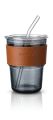Premium Glass Tumbler with Straw & Leather Sleeve | Reusable Coffee Cup. 