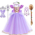 ZEBF--Rapunzal Girl Princess Dress Cosplay Tangled Halloween Birthday Party Vestido Kids Birthday Costume. 