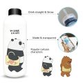 We Bare Bear Frosted Water Bottle – 1000ml Cute Panda Bear Cup for Milk & Juice – Transparent Plastic Cartoon Waterbottle with Straw – Cute Water Bottle for Student Girl Gift – Frosted Bear Cup for School, Travel, or Daily Use. 
