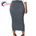 Lady Winter Skirt Solid Color Mid-calf Length Sheath Skirt. 