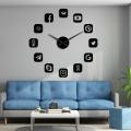 Wooden DIY Social Media Icon Large Wall Clock Office Home Wall Decoration 3D Wooden Wall Clock. 