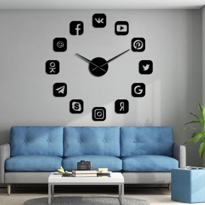 Wooden DIY Social Media Icon Large Wall Clock Office Home Wall Decoration 3D Wooden Wall Clock