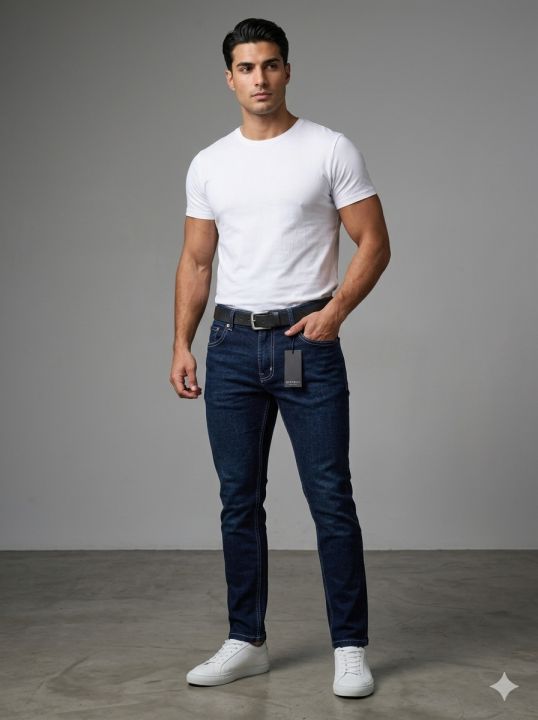 Men%E2%80%99s%20Dark%20Blue%20Slim-Fit%20Stylish%20Contrast%20Stitching%20Denim%20Jeans%20-%20Image%202