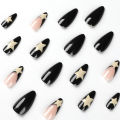 24pcs/Box Fake French Y2k Nails Press On Long Stiletto Almond Shape Wearable False Nails With Stars Designs Full Cover Nail Tips MJ. 
