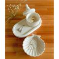 set of 3 jewellery storage trinket trays, cement decor trays, oval, shell tray and ribbed jar. 